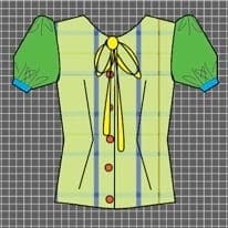 Technical flat: plaid puff-sleeve blouse with tie neck